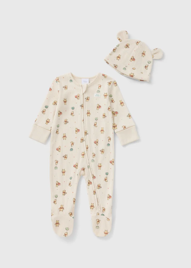 Winnie The Pooh Baby Cream Sleepsuit & Hat Set (Newborn-23mths)