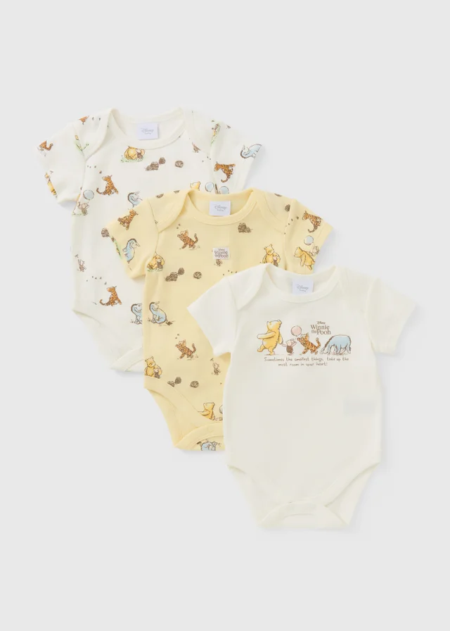 Disney 3 Pack Baby Cream Winnie The Pooh Bodysuits (Newborn-23mths)
