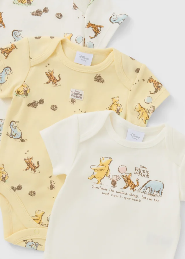 Disney 3 Pack Baby Cream Winnie The Pooh Bodysuits (Newborn-23mths)