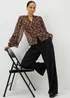 Chocolate Brown Floral Ruffle Blouse - Size 8 Image 1