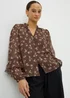 Chocolate Brown Floral Ruffle Blouse - Size 8 Image 2