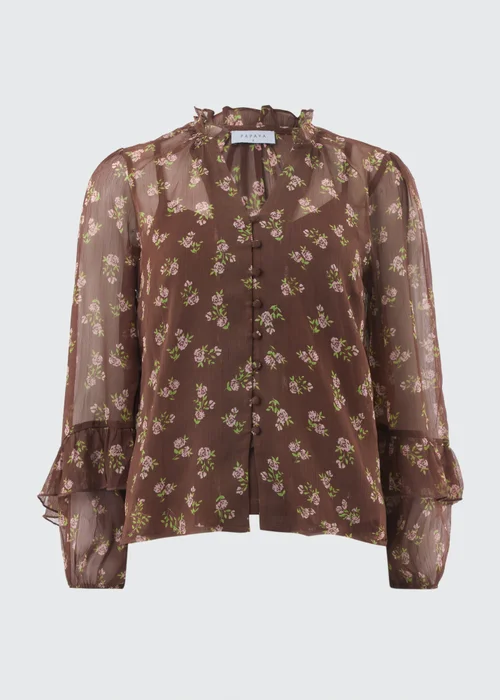 Chocolate Brown Floral Ruffle Blouse - Size 8 Image 4