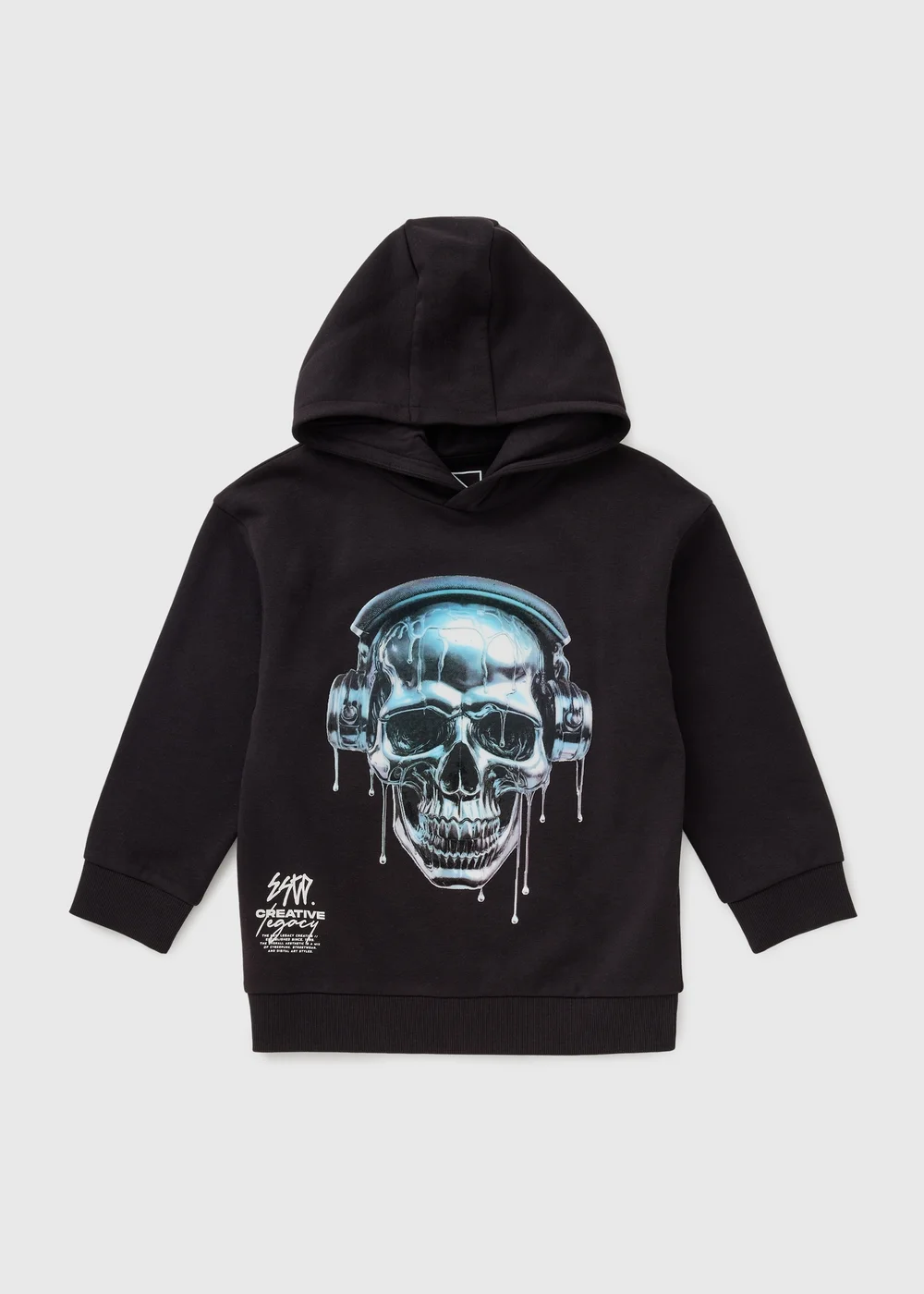Boys Black Chrome Skull Hoodie (7-15yrs) - 7 Yrs Image 1