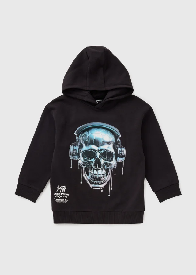 Boys Black Chrome Skull Hoodie (7-15yrs)