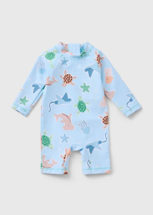 Baby Blue Sea Print Surf Suit (Newborn-23mths) - Age 0 - 3 Months Image 1