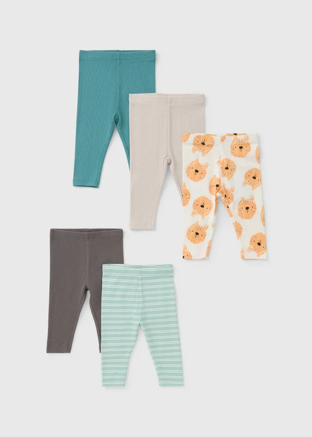 5 Pack Baby Animal Stripe Leggings (Newborn-23mths)