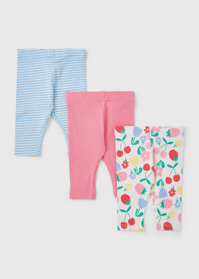 3 Pack Baby Multicolour Fruit Stripe Leggings (Newborn-23mths)