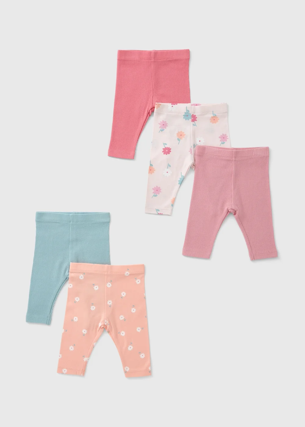 5 Pack Baby Pink Floral Leggings (Newborn-23mths) - Age 6 - 9 Months Image 1