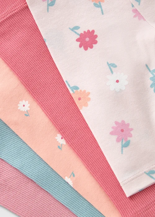 5 Pack Baby Pink Floral Leggings (Newborn-23mths) - Age 6 - 9 Months Image 2