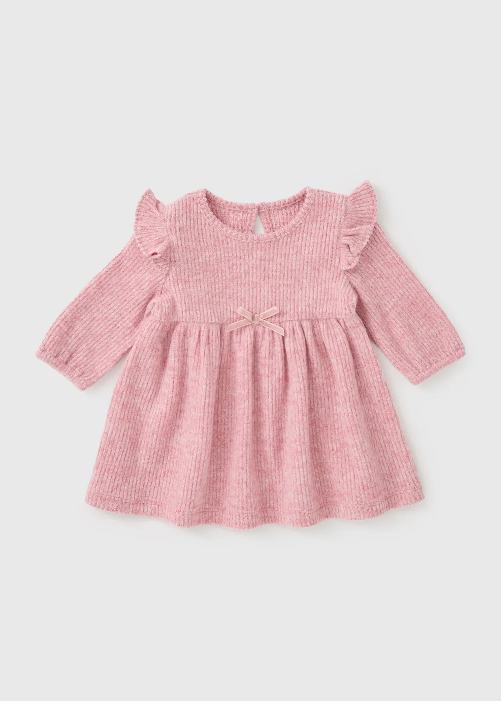 Baby Pink Ribbed Long Sleeve Dress (Newborn-23mths) - Up to 1 Month Image 1