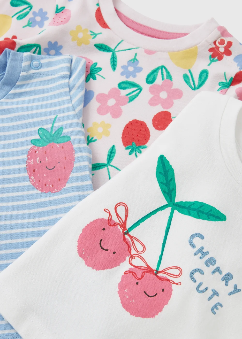 3 Pack Baby Multicolour Fruit Stripe Tops (Newborn-23mths) - Up to 1 Month Image 2