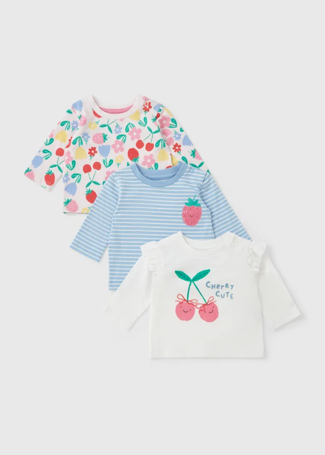 3 Pack Baby Multicolour Fruit Stripe Tops (Newborn-23mths)