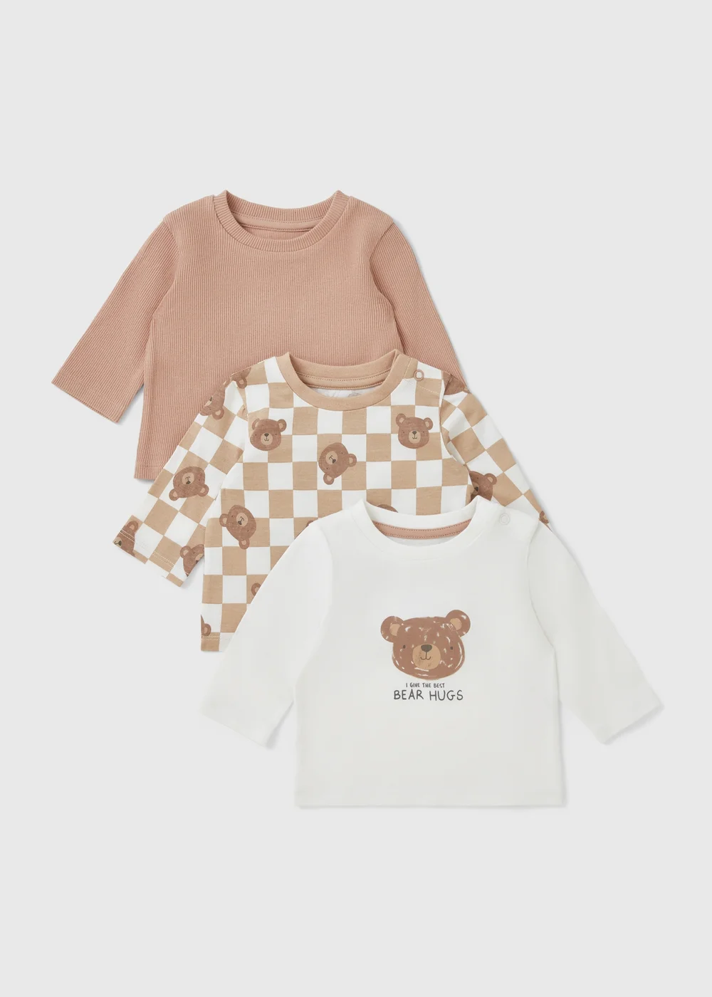 3 Pack Baby Brown Bear Tops (Newborn-23mths) - Up to 1 Month Image 1