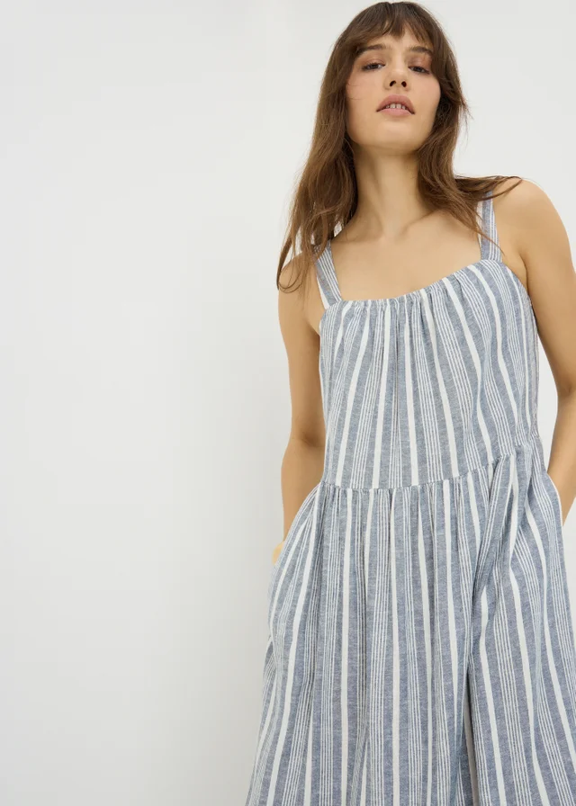 Blue Stripe Linen Rich Midaxi Dress