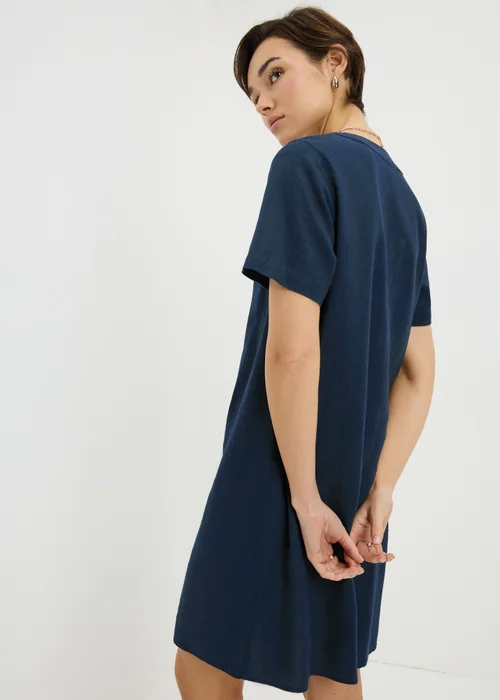 Navy Linen Tunic Mini Dress - Size 12 Image 3