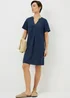 Navy Linen Tunic Mini Dress - Size 12 Image 1