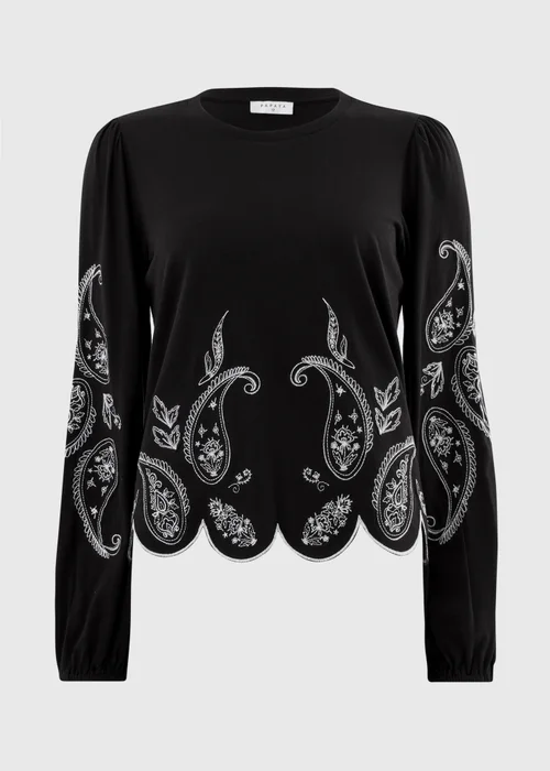 Black Embroidered Long Sleeve Top - Size 8 Image 4