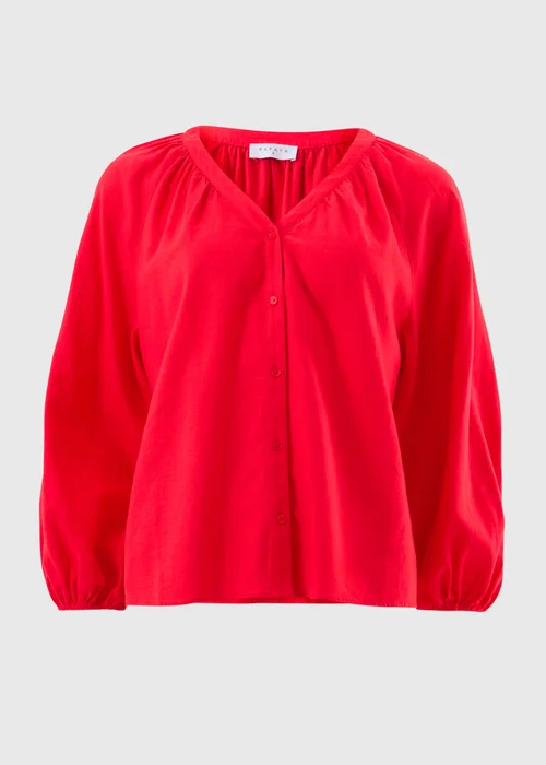 Red Linen Rich Gathered Blouse - Size 8 Image 4