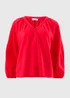 Red Linen Rich Gathered Blouse - Size 8 Image 4