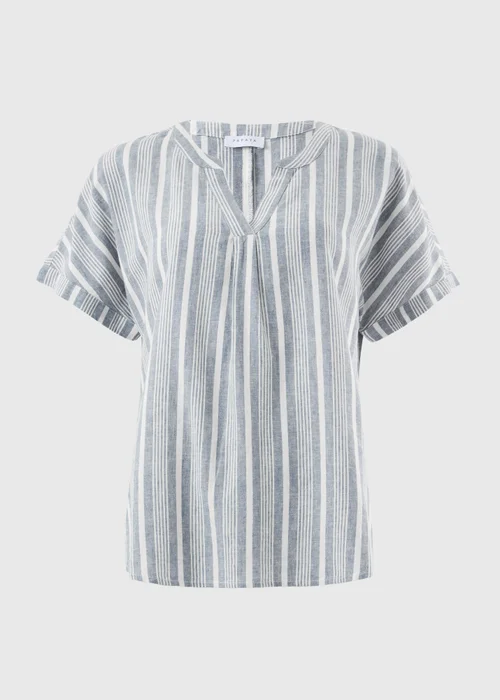 Blue Stripe Linen Blend Co Ord Blouse - Size 8 Image 4