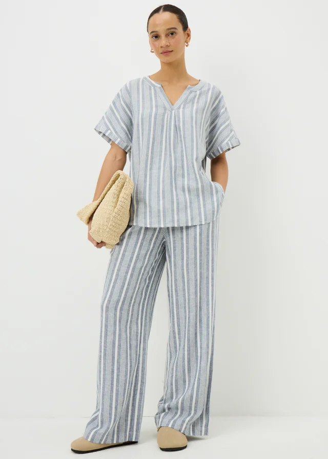 Blue Stripe Linen Blend Co Ord Blouse