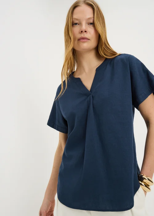 Navy Linen Rich Blouse - Size 8 Image 1