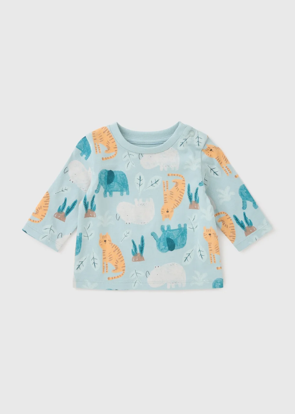 Baby Blue Animal Print Long Sleeve T-Shirt (Newborn-23mths) - Up to 1 Month Image 1