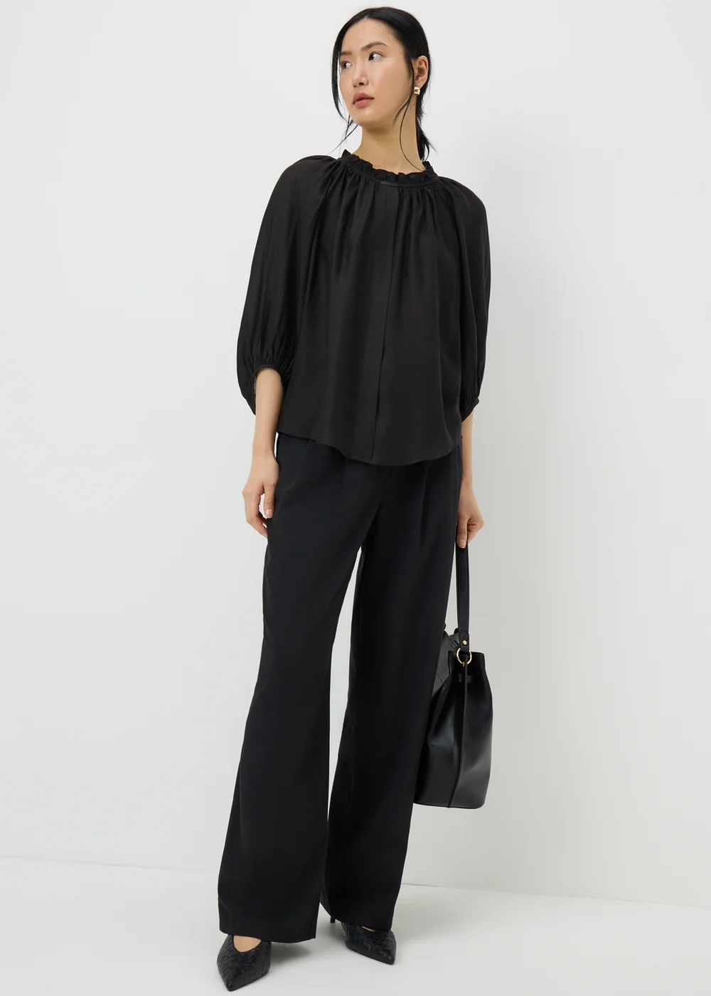 Black Volume Sleeve Blouse - Size 8 Image 1