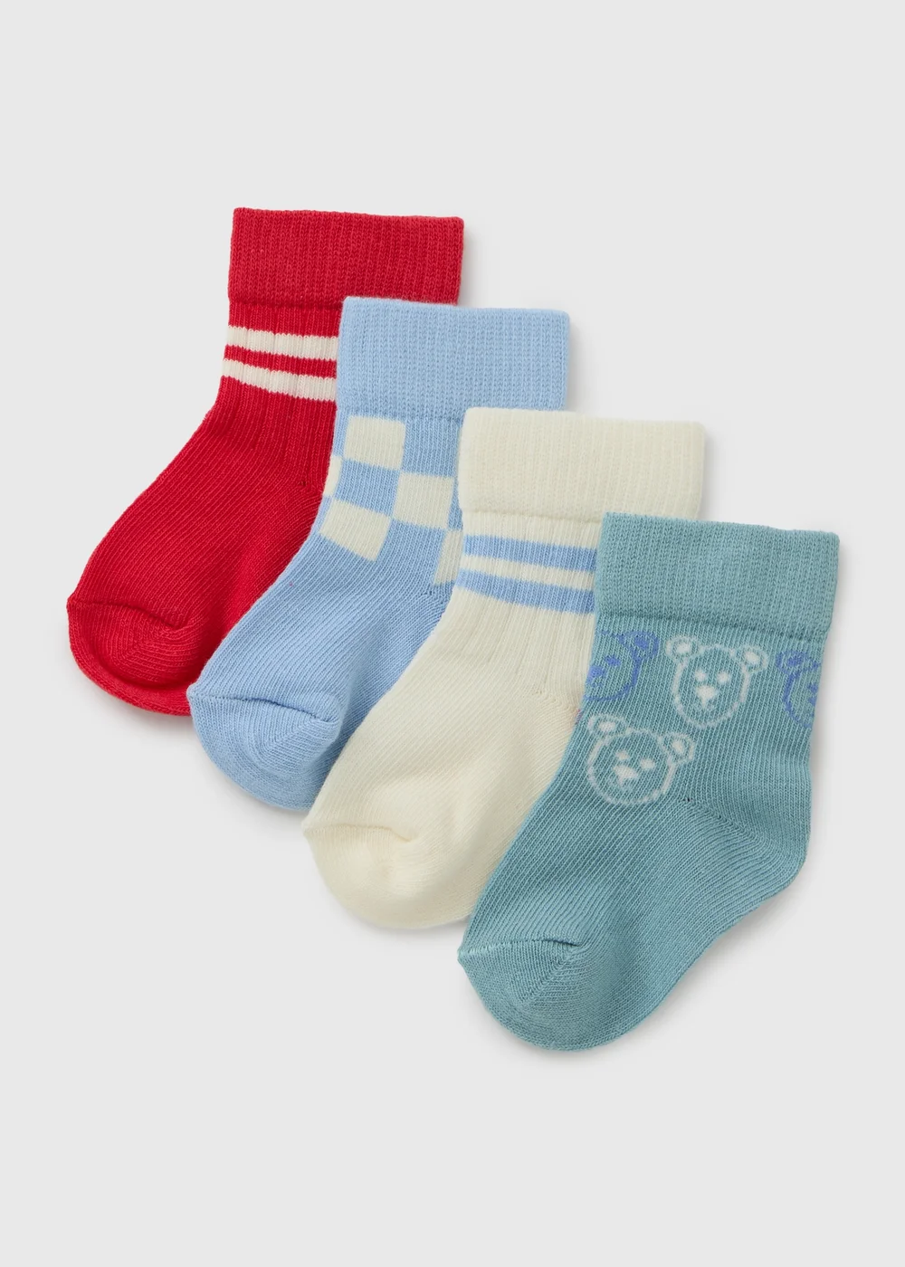 4 Pack Baby Blue Checkerboard Socks (Newborn-36mths) - Up to 1 Month Image 1