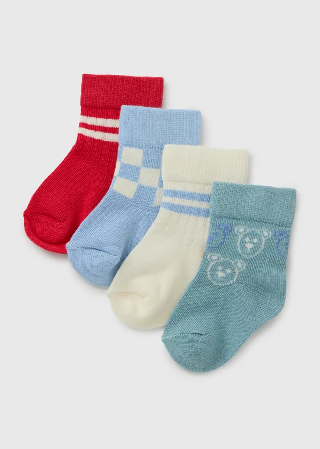 4 Pack Baby Blue Checkerboard Socks (Newborn-36mths)