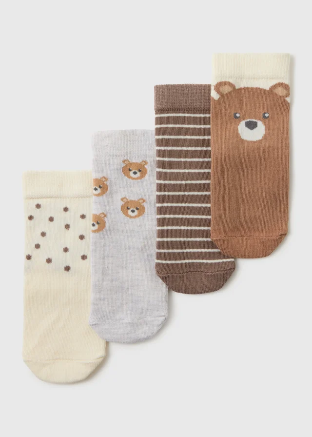 4 Pack Baby Brown Bear Socks (Newborn-36mths)