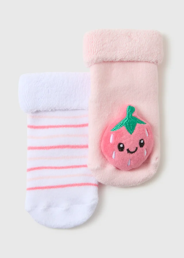 Baby Pink Strawberry Rattle Socks (Newborn-6mths)