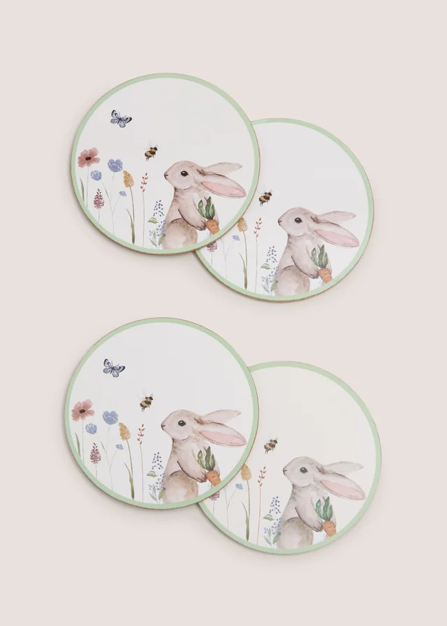 4 Pack White Rabbit Coasters