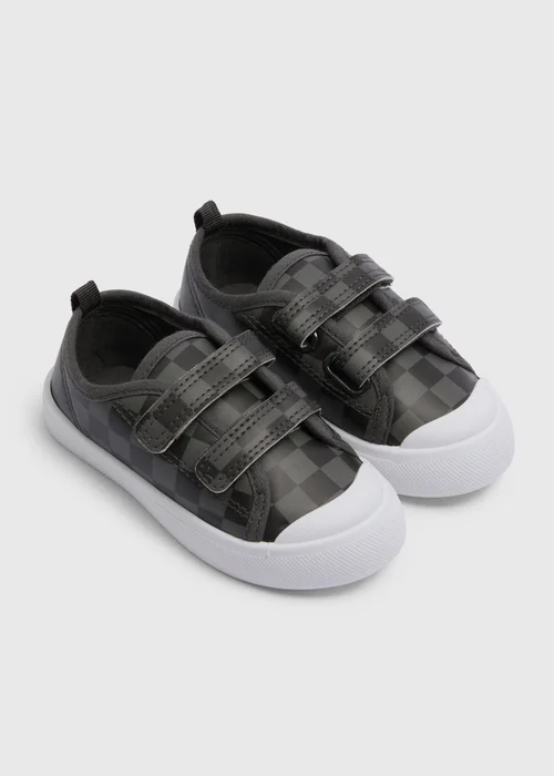 Boys Grey Checkerboard Double Strap Canvas Shoes (Younger 4-12) - Size 4 Infants Image 1