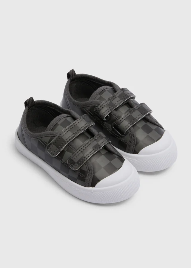 Boys Grey Checkerboard Double Strap Canvas Shoes (Younger 4-12)