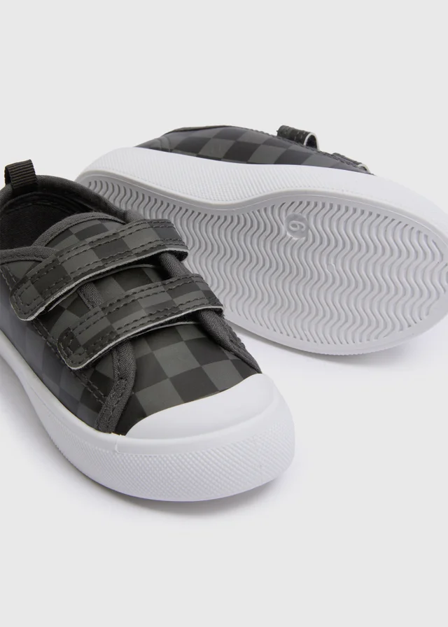 Boys Grey Checkerboard Double Strap Canvas Shoes (Younger 4-12)