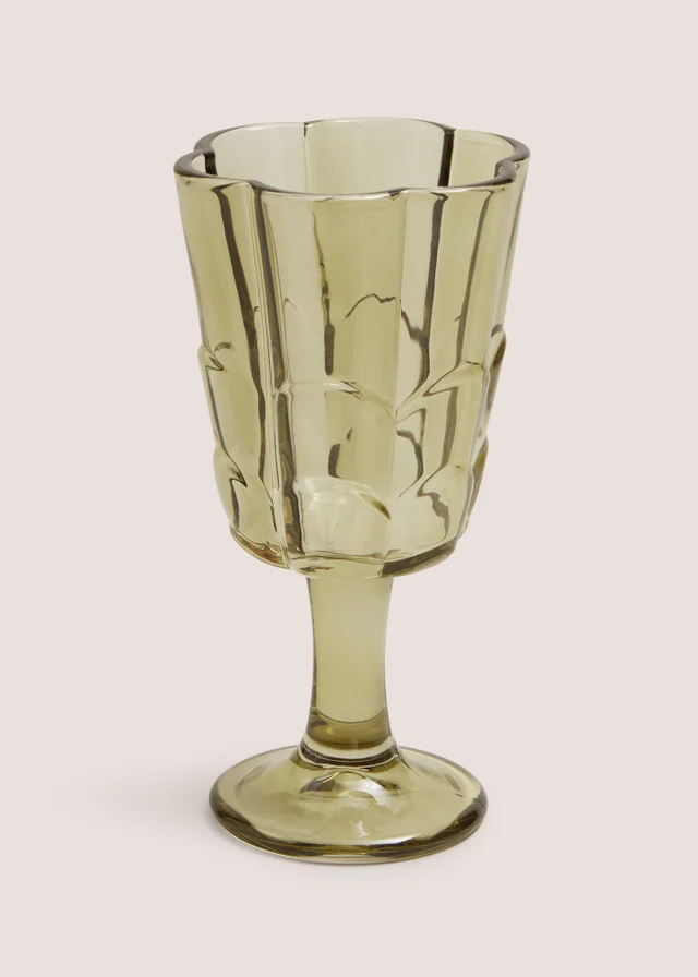 Green Floral Wine Glass