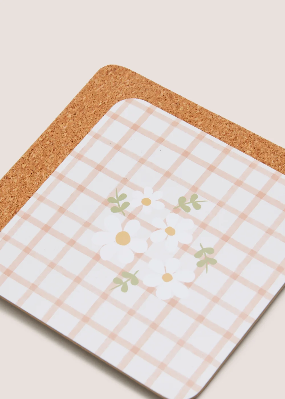 4 Piece Floral Check Coasters Image 2