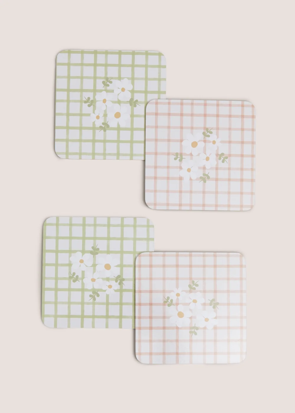 4 Piece Floral Check Coasters Image 1