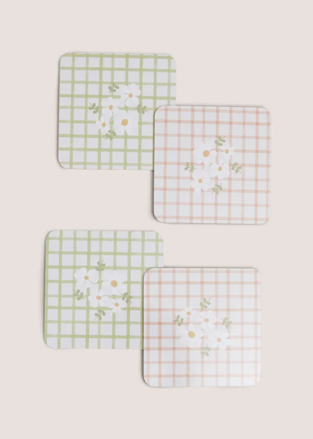 4 Piece Floral Check Coasters