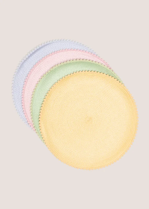4 Pack Multicolour Round Pom Placemats Image 1