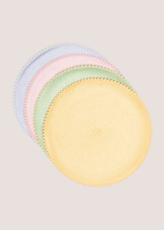 4 Pack Multicolour Round Pom Placemats