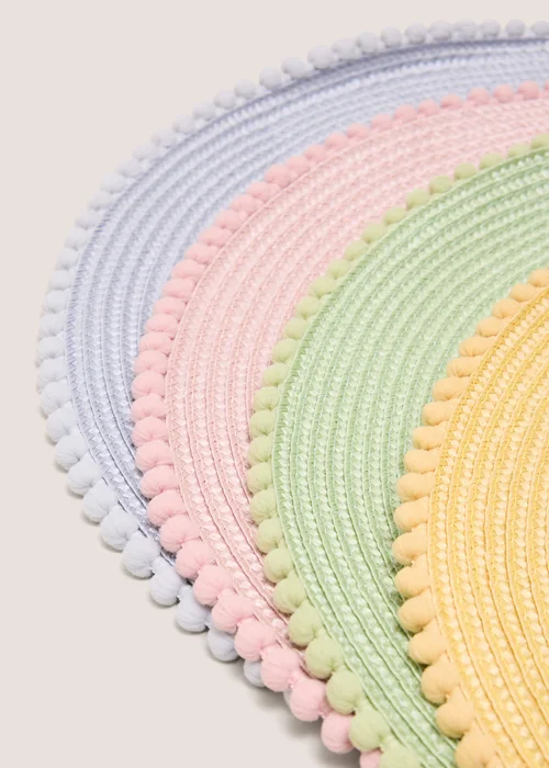 4 Pack Multicolour Round Pom Placemats Image 2