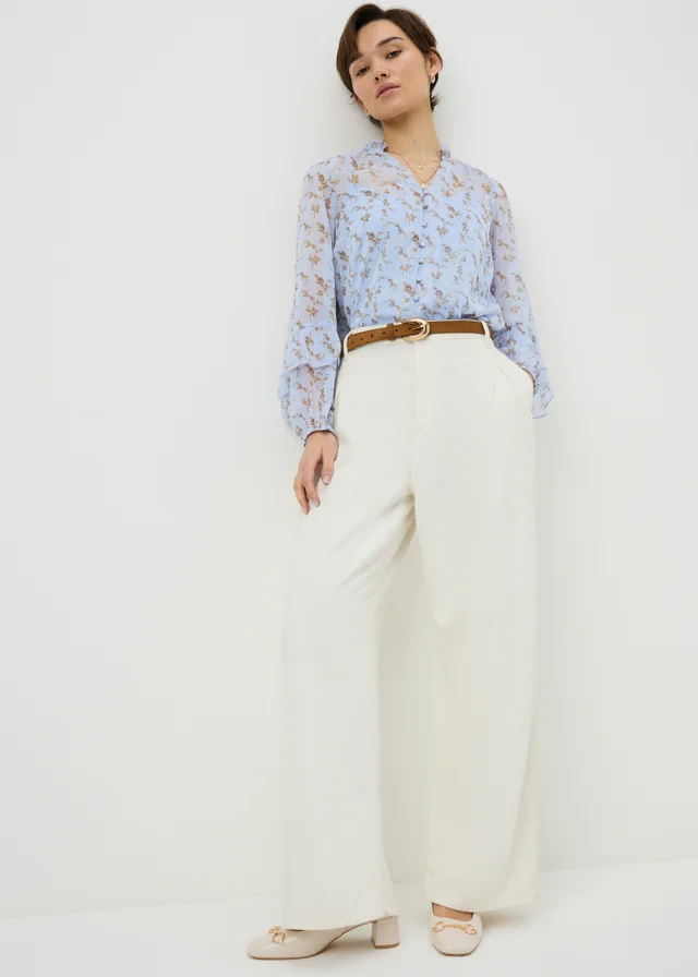 Blue Floral Ruffle Blouse