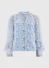 Blue Floral Ruffle Blouse - Size 8 Image 4