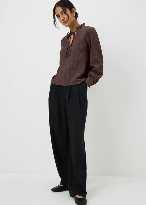 Chocolate Brown Textured High Neck Blouse - Size 8 Image 1