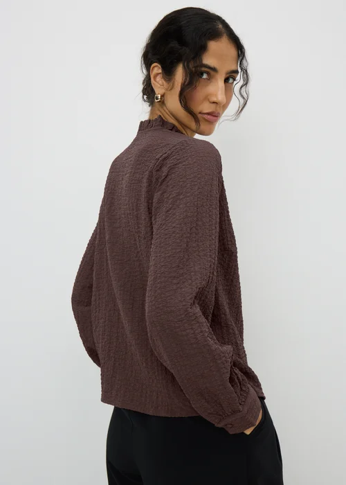 Chocolate Brown Textured High Neck Blouse - Size 8 Image 3