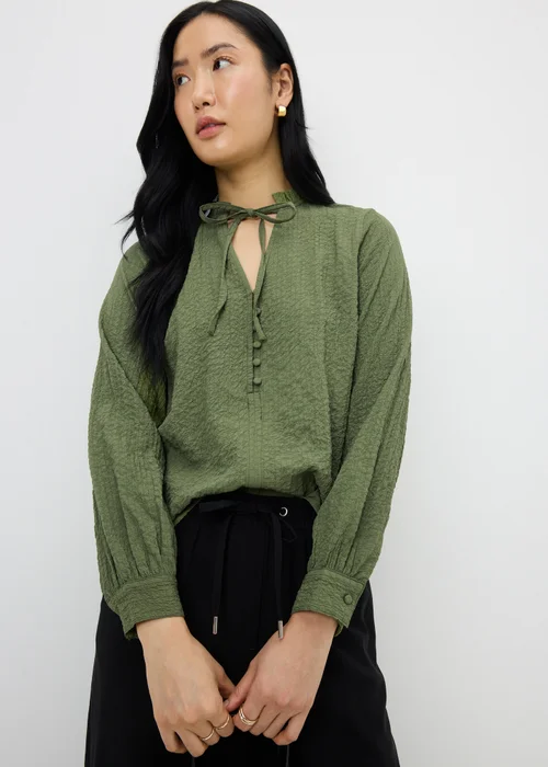 Green Textured High Neck Blouse - Size 8 Image 1