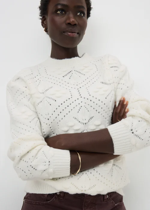 Cream Bobble Stitch Cable Jumper - L Image 1
