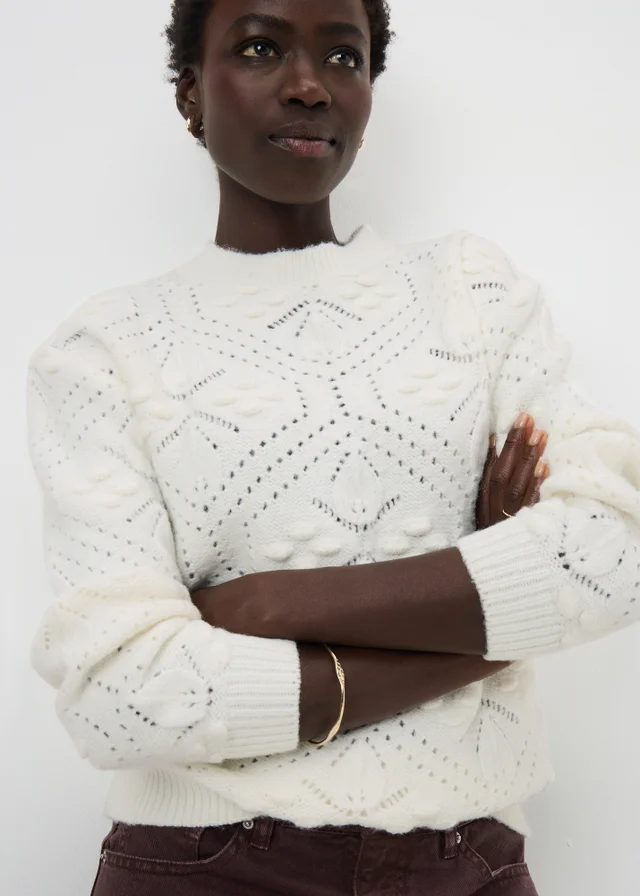 Cream Bobble Stitch Cable Jumper